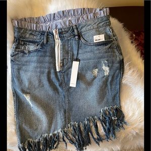 William Rast Fringe Asymmetric hem denim skirt.